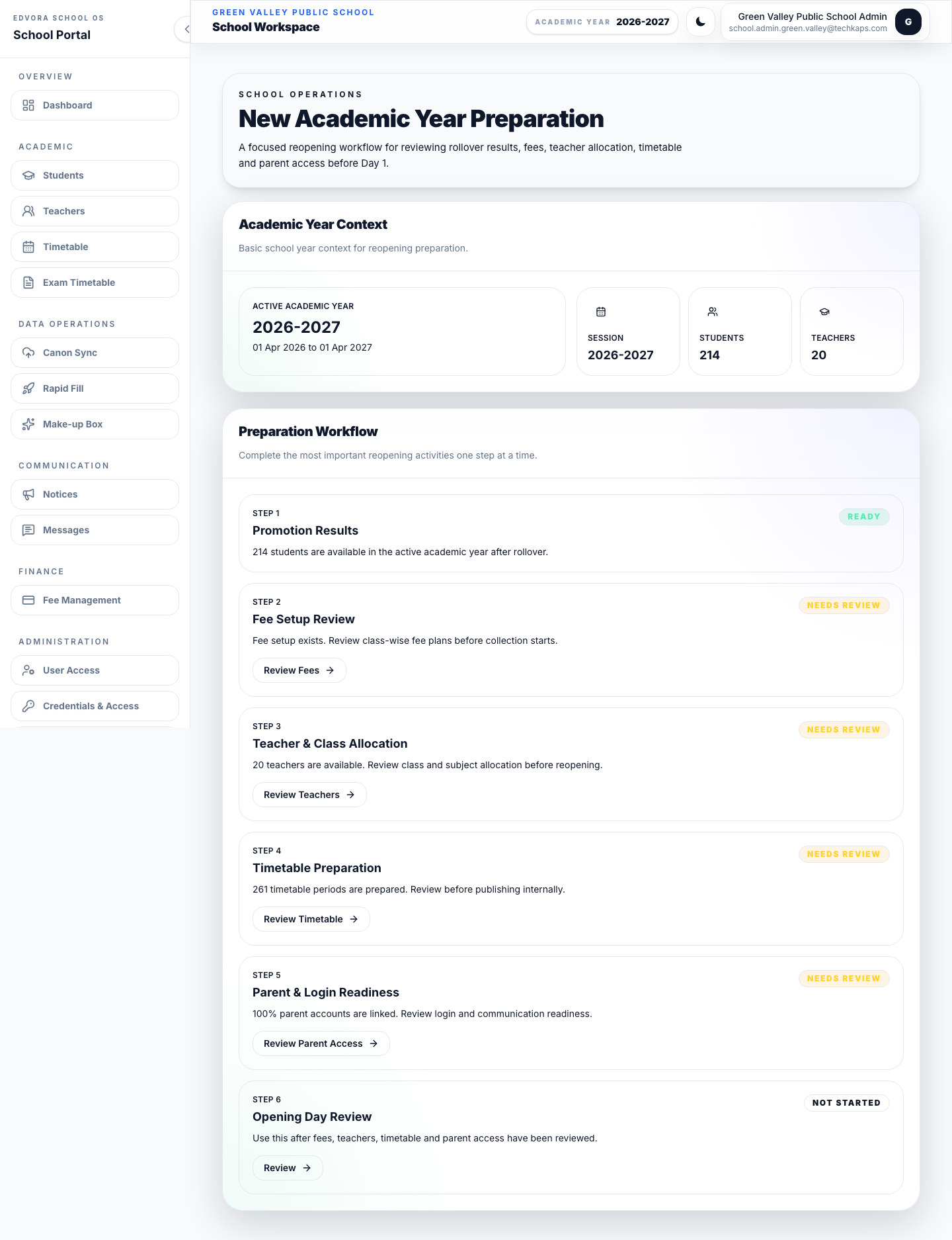 Edvora new academic year preparation screenshot